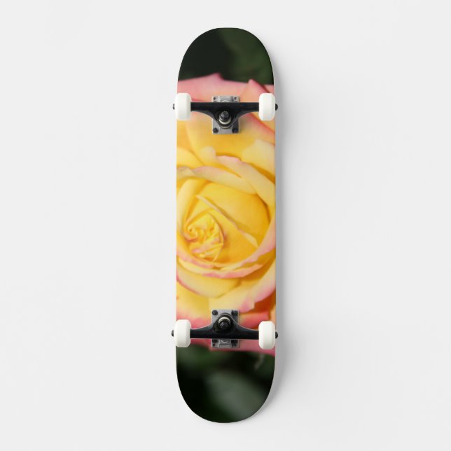 Skateboard Fleur rose rose jaune chaud (Recto)