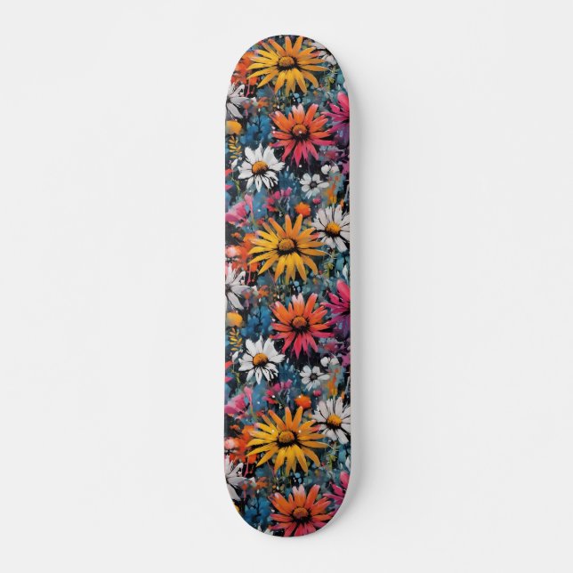 Skateboard Fleur sauvage coloré éclatant Imprimer (Devant)