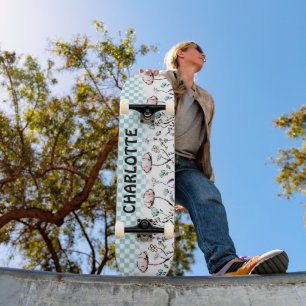 Skateboard Fleur sauvage et Motif À damiers