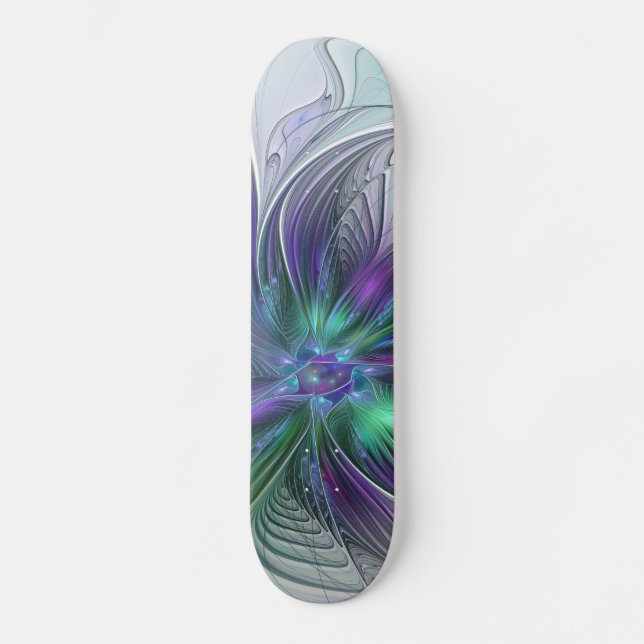 Skateboard Fleur vert violet Art Abstrait moderne Fractal (Recto)