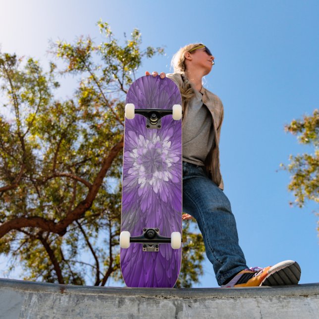 Skateboard Fleur Violette Psychedelique Art Fractal Abstrait (Extérieur 1)