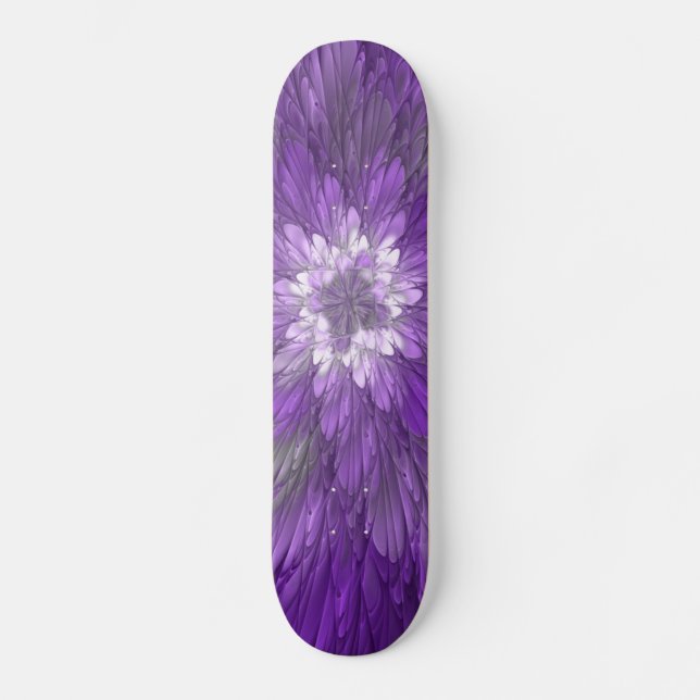 Skateboard Fleur Violette Psychedelique Art Fractal Abstrait (Recto)