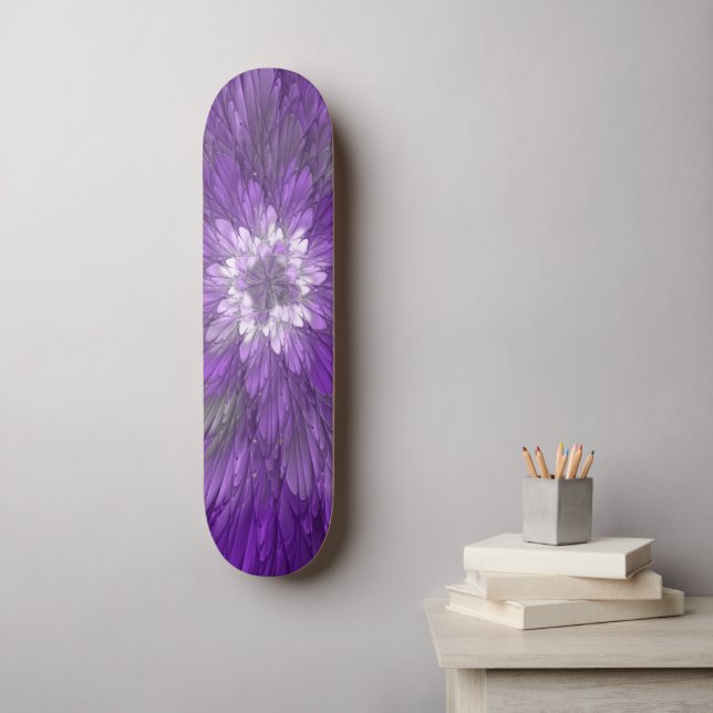 Skateboard Fleur Violette Psychedelique Art Fractal Abstrait (Art mural)