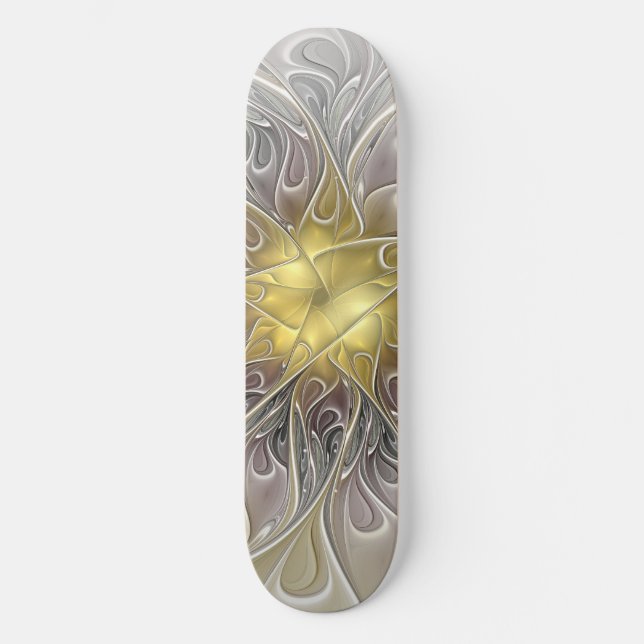 Skateboard Fleurir Avec Or Moderne Fleur Abstraite Fractale (Recto)