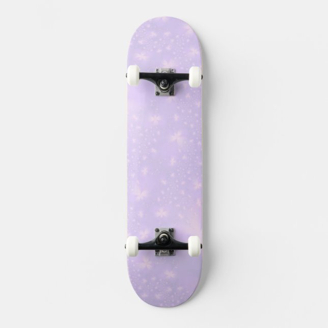 Skateboard Fleurs Abstraites en Lilac et Patinage Rose (Recto)