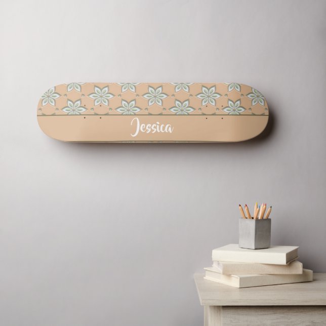 Skateboard Fleurs blanches gravées sur bronze (Art mural (Horz))