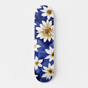 Skateboard Fleurs blanches simples sur aquarelle Arrière - pl
