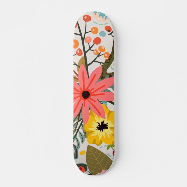 Skateboard Fleurs colorées Aquarelle mignonne (Devant)