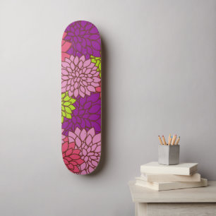 Skateboard Fleurs Dahlia, Fleurs Colorées, Motif Floral