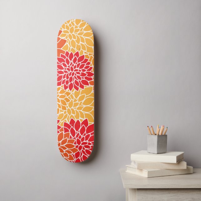 Skateboard Fleurs Dahlia, Motif De Fleurs, Dahlia Orange (Art mural)