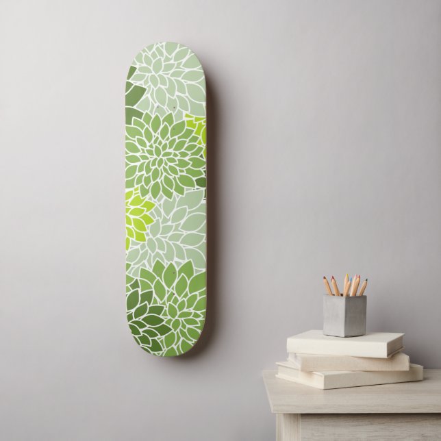 Skateboard Fleurs Dahlia, Motif De Fleurs, Dahlia Verte (Art mural)