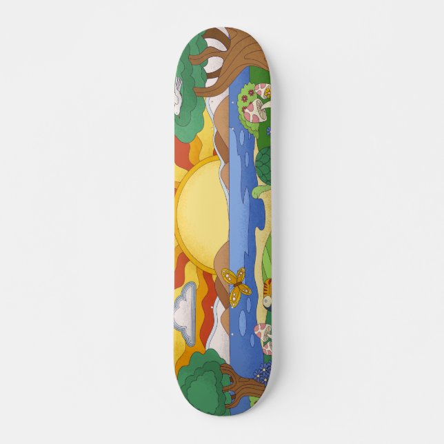 Skateboard Fleurs de coucher de soleil vintages champignons & (Devant)