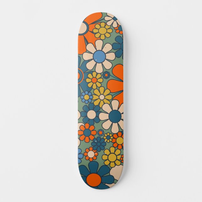 Skateboard Fleurs de Jardin Rétro Motif Floral (Recto)