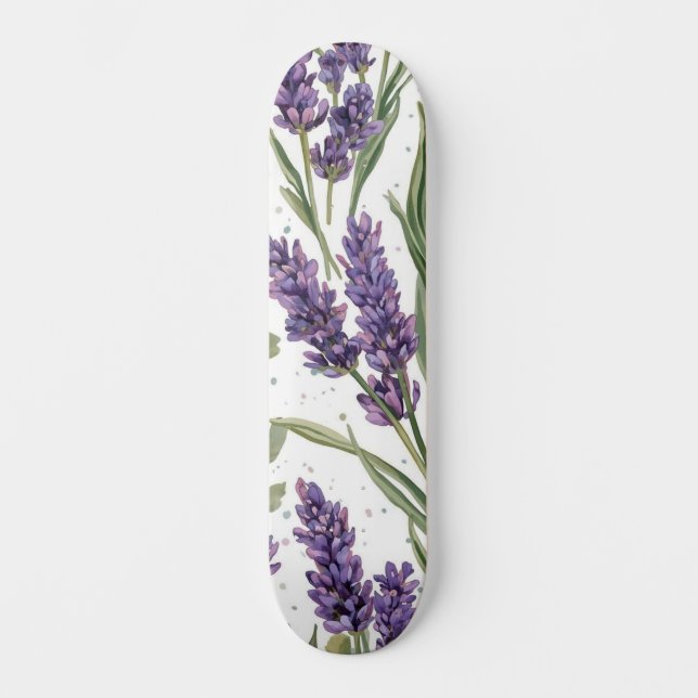 Skateboard Fleurs de lavande violette aquarelle botanique (Recto)