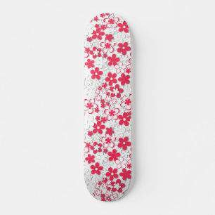 Skateboard Fleurs de papier rouge et blanc