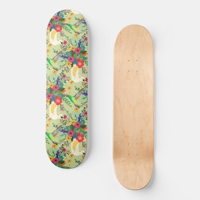 Skateboard Fleurs de perroquets tropicaux de la Jungle d'été (Recto)
