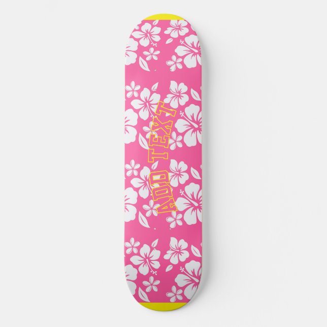 Skateboard Fleurs de plage rose tropicale (Recto)