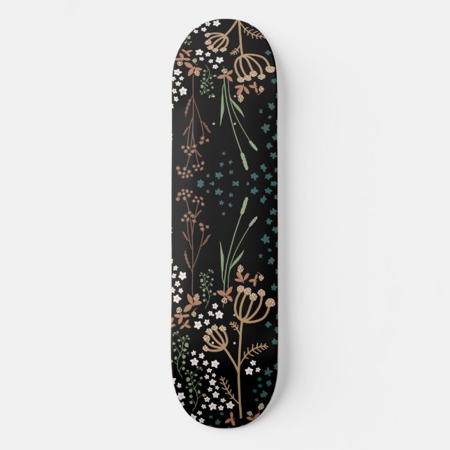 Skateboard Fleurs de prairie Arrière - plan foncé (Recto)