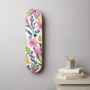 Skateboard Fleurs de printemps Aquarelle florale pastel jol