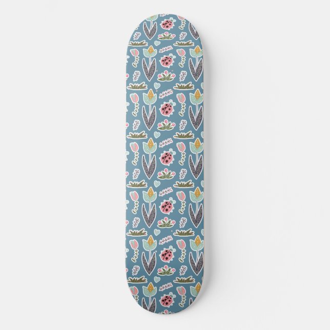 Skateboard Fleurs de printemps et Motif de coccinelle (Recto)