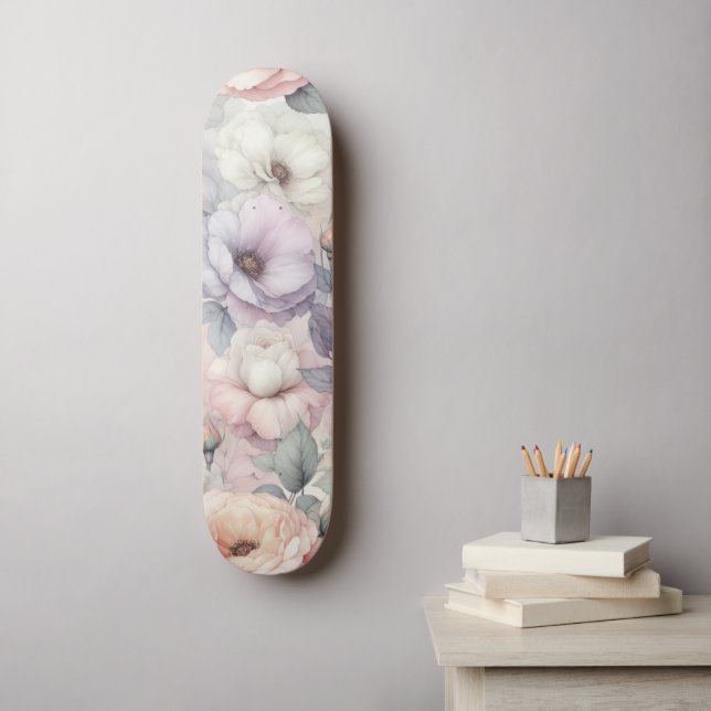 Skateboard Fleurs de rose élégantes (Art mural)