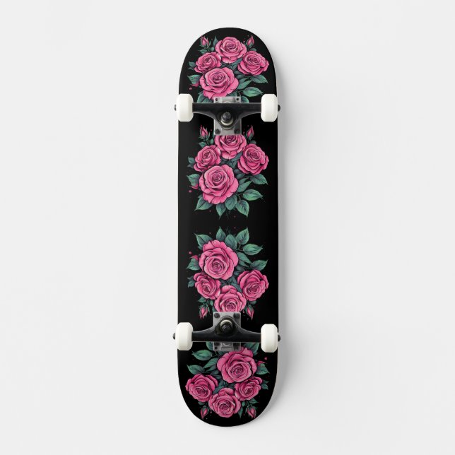 Skateboard Fleurs de rose rose (Recto)