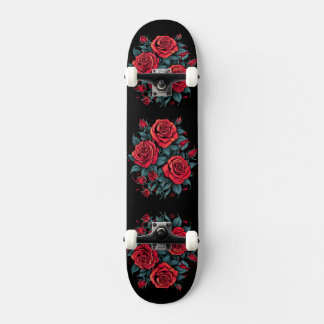 Skateboard Fleurs de rose rouge