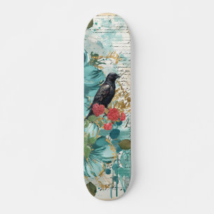 Skateboard Fleurs de Teal en détresse Raven & Roses Skateboar