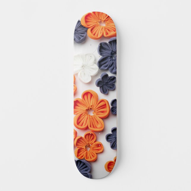 Skateboard Fleurs en tissu cousu à la main printemps orange b (Recto)
