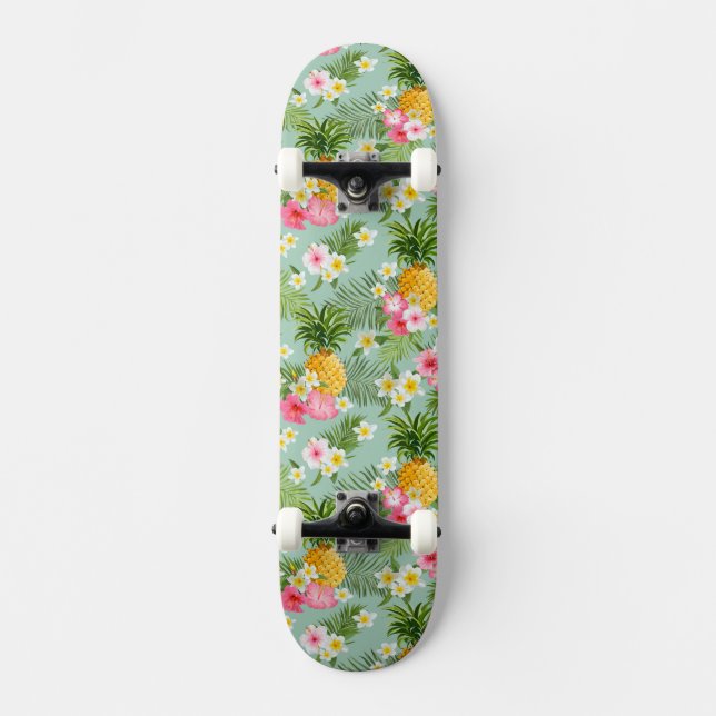 Skateboard Fleurs et ananas tropicaux (Recto)