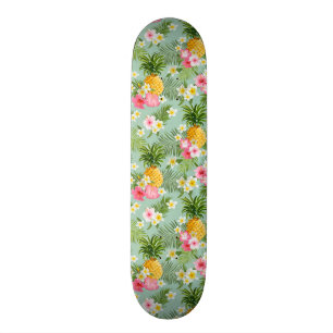 Skateboard Fleurs et ananas tropicaux