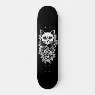 Skateboard Fleurs Et Chat Gothique