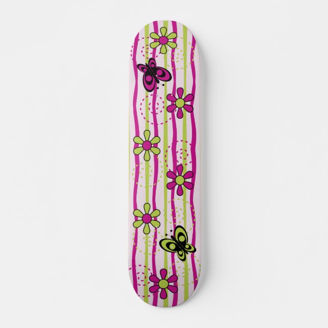 Skateboard Fleurs et papillons (Devant)