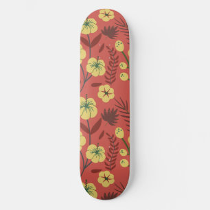 Skateboard Fleurs florales sans coutures motifs jaunes et rou