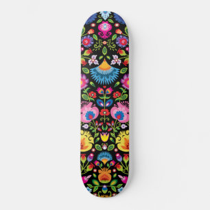 Skateboard Fleurs folkloriques Wycinanki noir