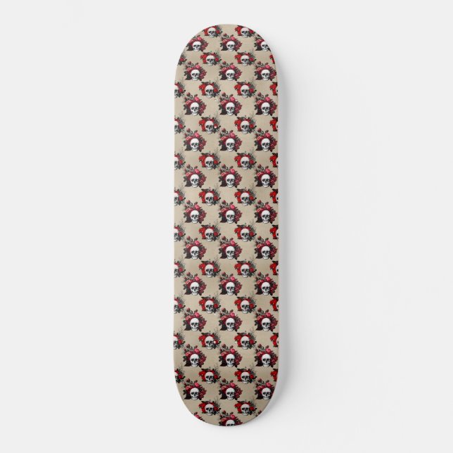 Skateboard Fleurs gothiques florales du crâne (Recto)