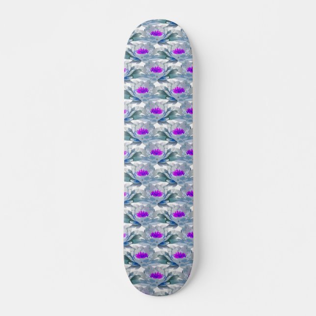 Skateboard Fleurs grises et violettes motif (Devant)