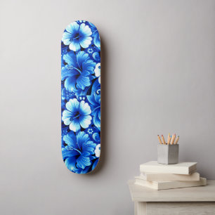 Skateboard Fleurs hawaïennes tropicales Hibiscus Cobalt Bleu