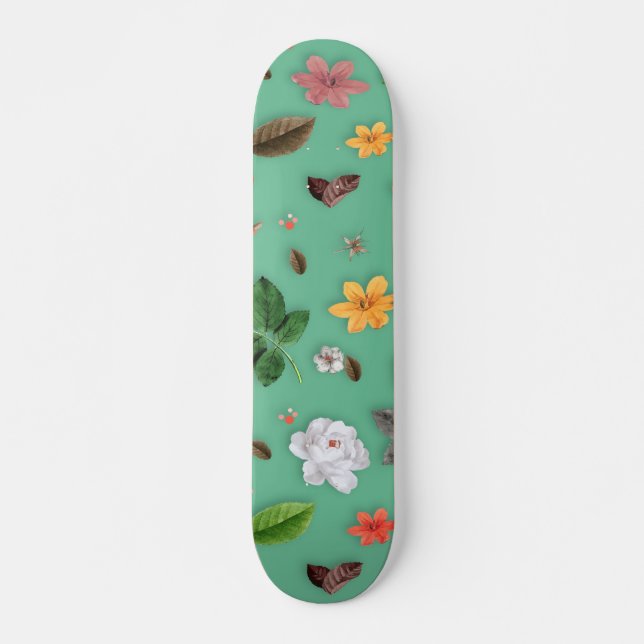 Skateboard Fleurs jaunes et roses blanches 14 (Devant)