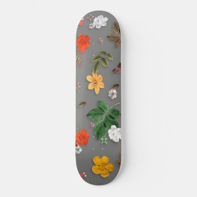 Skateboard Fleurs jaunes et roses blanches 16 (Recto)