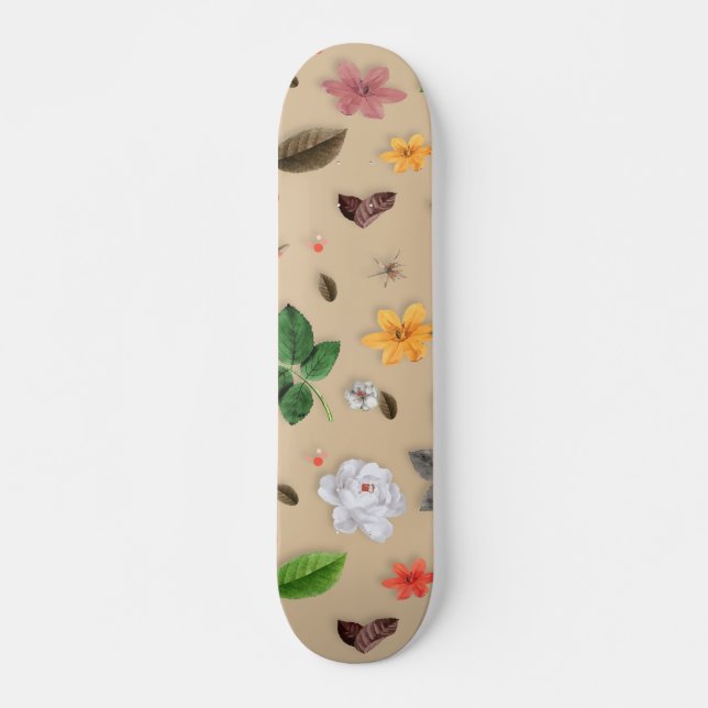 Skateboard Fleurs jaunes et roses blanches 17 (Devant)
