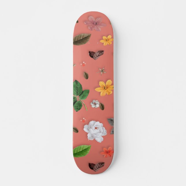 Skateboard Fleurs jaunes et roses blanches 19 (Devant)