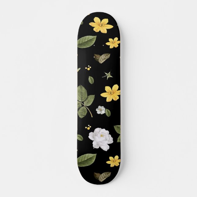 Skateboard Fleurs jaunes et roses blanches 2 (Devant)
