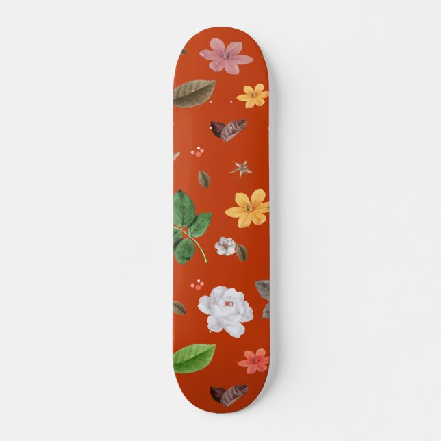 Skateboard Fleurs jaunes et roses blanches 9 (Devant)