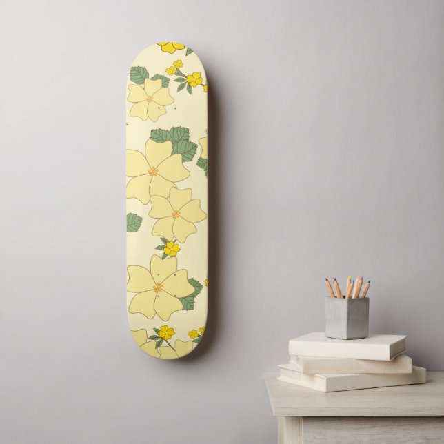 Skateboard Fleurs Jaunes, Motif Floral, Motif De Fleurs (Art mural)