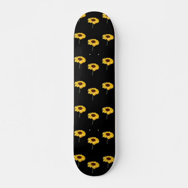 Skateboard Fleurs jaunes sur le noir (Devant)