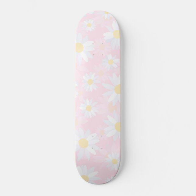 Skateboard Fleurs marguerites blanches Classy Design botaniqu (Recto)