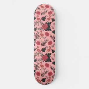 Skateboard Fleurs motifs et feuilles flamands roses