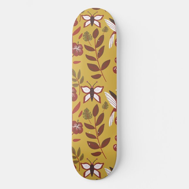 Skateboard Fleurs motifs florales sans soudure, papillon, rou (Recto)
