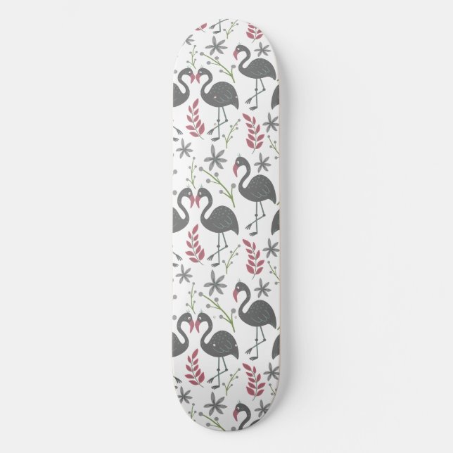 Skateboard Fleurs motifs roses flamingo sans coutures, feuill (Recto)